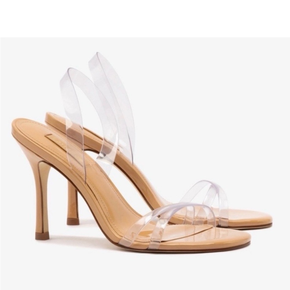 Larroude Clear and Tan Heels